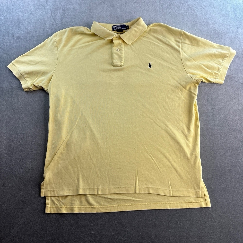 VTG Polo Ralph Lauren Polo Shirt Yellow Short‎ Sleeve Pony Logo Men's Large